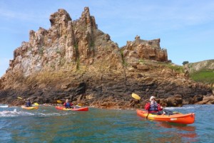 Exploring the south west coast of jersey cliffs on our Intermediate sea kayak courses.