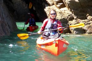 Private kayak tours on the north coast of Jersey. Greve de Lecq caves